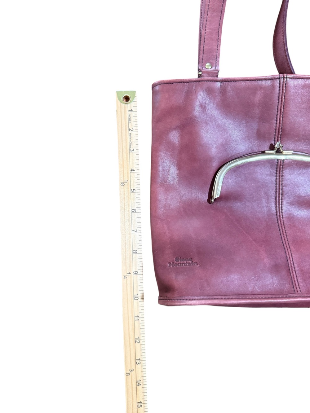 Vintage Leather Tote Oxblood Shoulder Purse Gold Accent Kiss Lock Frame Bag - Picture 11 of 13